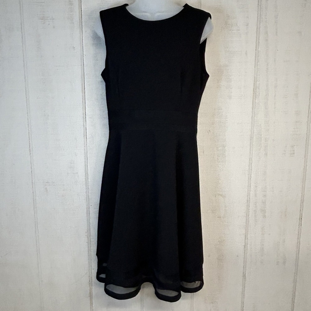 Calvin Klein Womens Midi Dress Size 10 A Line Round Neck Sleeveless Ruffle Black - Picture 2 of 10